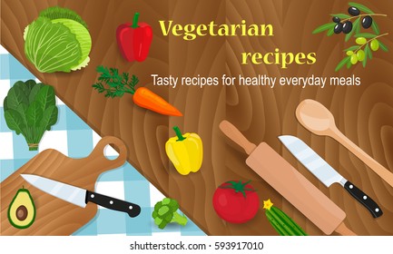 Cooking concept. Groceries on wooden table. Veggie food, eat vitamins.