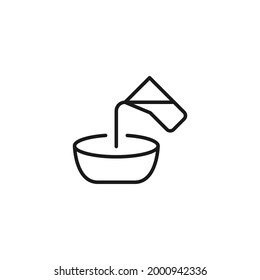 Cooking concept. Line icon of liquid pouring from containter to bowl 