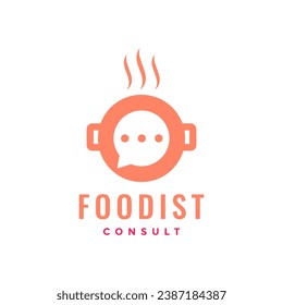 cooking consulting bubble chat talk kitchen modern flat simple logo design vector icon illustration