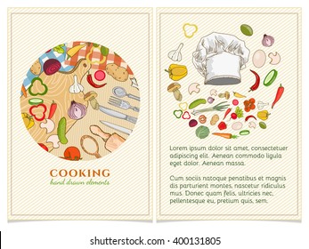 Cooking cookbook template hand drawn elements. Vector illustration. 