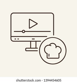 Cooking course line icon. Watching, video, chefs cap. Culinary school concept. Can be used for topics like tv show, education, video recipe