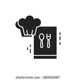 Cooking courses black glyph icon. Food masterclass. Culinary school, food workshop, chef kitchenware. Pictogram for web page, mobile app.