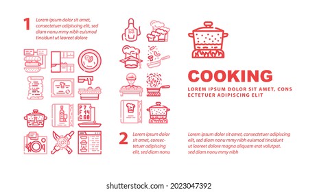 Cooking Courses Lesson Landing Web Page Header Banner Template Vector. Ingredients For Cooking And Wine Map, Cookbook With Chef Recipe And Kitchen Utensil Illustration