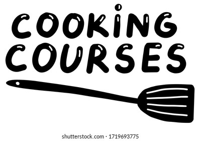 Plantilla de logotipo de cursos de cocina. Leyendo ilustración de caligrafía. Vector repasa el texto negro de moda escrito a mano aislado en fondo blanco. Etiqueta, placa, afiche para estudio de comida, escuela culinaria.