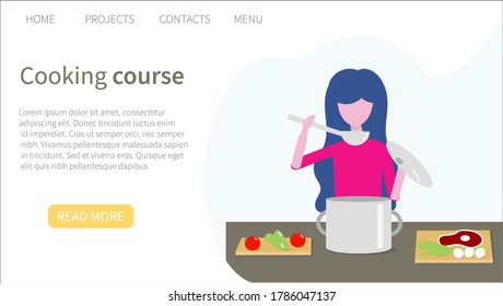 Cooking courses. Web banner template. Colored vector illustration in flat style for advertisement of cooking school, classes or lessons.