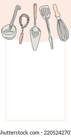 Cooking and culinary poster template. Vector background with cute doodle baking tools.