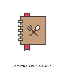 Cooking, culinary recipe book flat line colored icon.