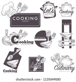 Cooking culinary school logo vector sketch icons