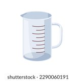 Cooking cup, measuring glass. Plastic jug, kitchen container for liquid volume measurement. Empty beaker, kitchenware, transparent mug. Flat cartoon vector illustration isolated on white background