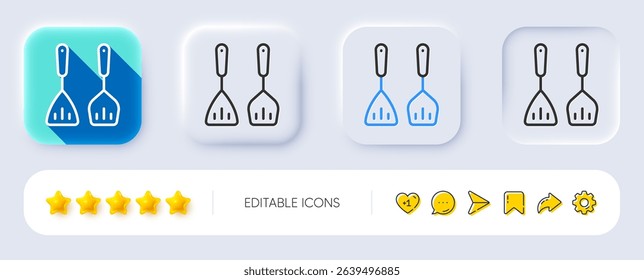 Cooking cutlery line icon. Neumorphic, Flat shadow, 3d buttons. Kitchen accessories sign. Food preparation symbol. Line cooking cutlery icon. Social media icons. Vector