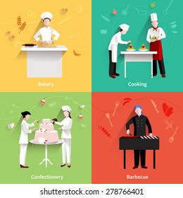 Cooking design concept set with bakery confectionery and barbecue making flat icons isolated vector illustration