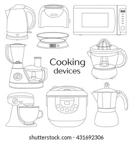 Cooking devices, icons set