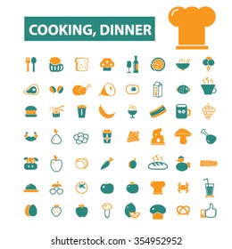 cooking, dinner, restaurant, eating, fast food icons, signs vector concept set for infographics, mobile, website, application

