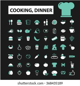 cooking, dinner, restaurant, eating, fast food icons, signs vector concept set for infographics, mobile, website, application

