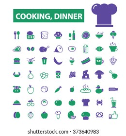 cooking, dinner, restaurant, eating, fast food icons, signs vector concept set for infographics, mobile, website, application

