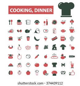 cooking, dinner, restaurant, eating, fast food icons, signs vector concept set for infographics, mobile, website, application

