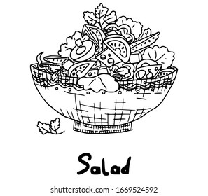 Cooking Dish Salad Simple Drawing Sketch Doodle. Vector Stock Image