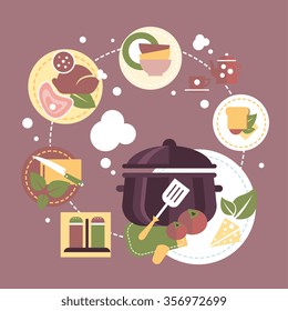 Cooking Dishes Colourful Infographics Vector Illustration flat style