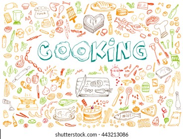 Cooking Doodle Art Style Concept. Editable Clip Art.