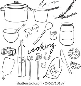 Kochen Doodle Handgezeichnete Vektorillustration Lineart