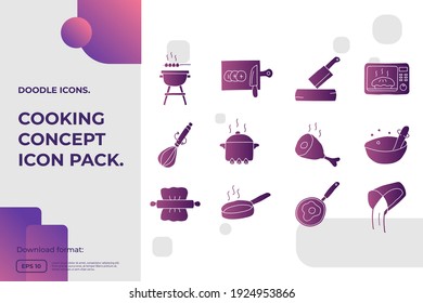 cooking doodle icons set. Gradient glyph sign symbol vector illustration