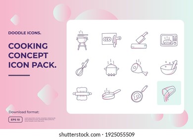 cooking doodle icons set. Gradient fill line sign symbol vector illustration