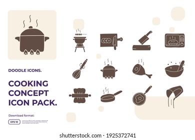 cooking doodle icons set. Solid glyph sign symbol vector illustration