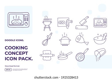 cooking doodle icons set. stroke line sign symbol vector illustration