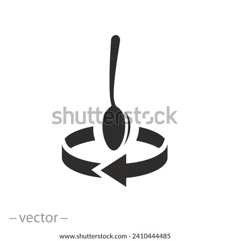 cooking drink instruction icon, arrows spin with spoon, stirring teaspoon, flat symbol on white background - vector illustration