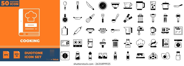 Cooking Duotone Editable Icons set. Vector illustration in modern thin duotone style of cooking icons: fork, spoon, knife, etc