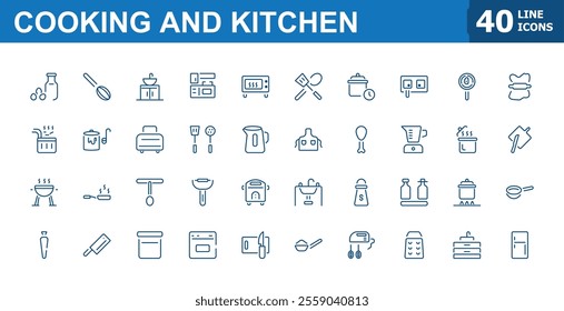 Cooking editable icons set. Vector illustration in thin line modern style of kitchen, and baking icons. Minimalist kitchen icon pack.