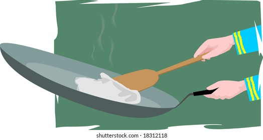 cooking egg in a utensil 	