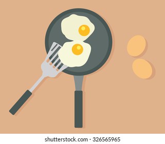 cooking eggs fried on the pan. vector illustration