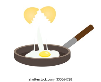 cooking eggs fried on the pan vector