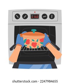 Cooking in electric oven flat icon Kitchen utensil. Vector illustration