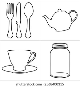 Cooking Elements in Black Outline