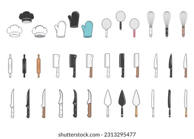 Cooking Equipment Bundle Vector, Spoon Vector , Restaurant Equipment , Cutlery Knife Spoon Fork Silhouette, Knife Spoon Fork bundle, illustration bundle