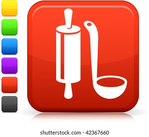 Icono Equipo de cocina en botón de Internet cuadrado Seis opciones de color incluidas.