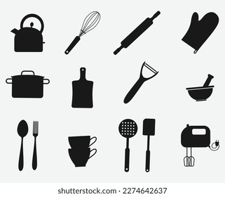 cooking equipment icon set vector symbol isolated illustration white background