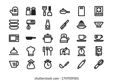 Cooking equipment icons for kitchen