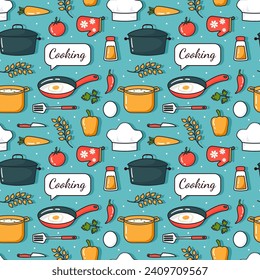 Cooking Equipment Seamless Pattern Design  Illustration in Flat Cartoon Template Hand Drawn