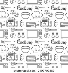 Cooking Equipment Seamless Pattern Design  Illustration in Flat Cartoon Template Hand Drawn