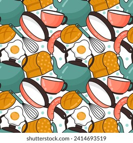 Cooking Equipment Seamless Pattern Design  Illustration in Flat Cartoon Template Hand Drawn