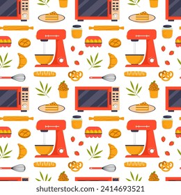 Cooking Equipment Seamless Pattern Design  Illustration in Flat Cartoon Template Hand Drawn