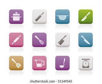 Cooking equipment and tools icons - vector icon set