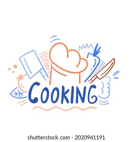 cooking essay with ornaments, ingredients and kitchen tools