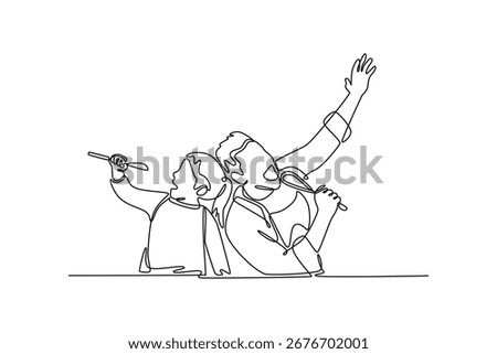 Cooking Family concept. Single line draw design. Vector graphic illustration