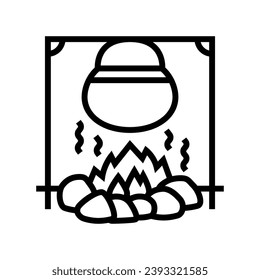 cooking with fire restaurant chef line icon vector. cooking with fire restaurant chef sign. isolated contour symbol black illustration