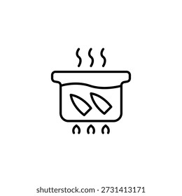 Cooking Fish Outline Icon: Boiling Pot With Steam And Simple Seafood