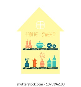 Cooking Flat color Illustration. Kitchen utensil and appliance. Food preparation cliparts. Kitchenware sketch dishes in house. Isolated Scandinavian style kitchen Vector items.